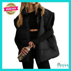 Oversized Puffer Vest Stand Collar Sleeveless Quilted Winter Jacket Chic Casual